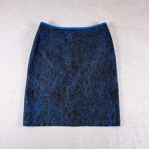 Anni Kuan Pencil Skirt Black Blue Abstract Print Women's Size 6 Vintage Y2K